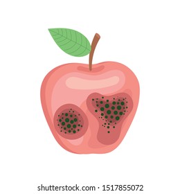 Spoiled rotten Apple with mold. Vector image on white background