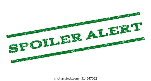 Spoiler Alert watermark stamp. Text caption between parallel lines with grunge design style. Rubber seal stamp with unclean texture. Vector green color ink imprint on a white background.
