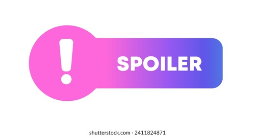 Spoiler sign. Flat, pink, spoiler warning sign, exclamation mark in a circle. Vector icon