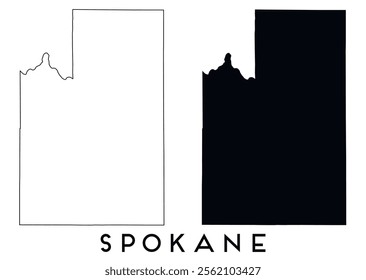 Spokane County map outline and black silhouette vector