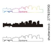 Spokane skyline linear style with rainbow in editable vector file