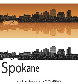 Spokane skyline in orange background in editable vector file