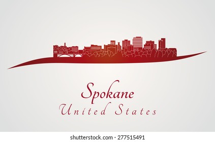 Spokane skyline in red and gray background in editable vector file