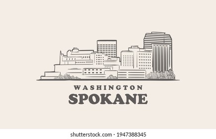 Spokane Skyline, Washington Drawn Sketch