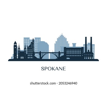 Spokane, WA skyline, monochrome silhouette. Vector illustration.