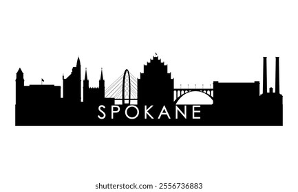 Spokane, WA skyline silhouette. Black Spokane city design isolated on white background. 