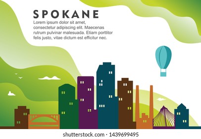 Spokane Washington City Building Cityscape Skyline Dynamic Background Illustration