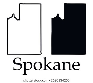Spokane (Washington) city map with black border outline vector