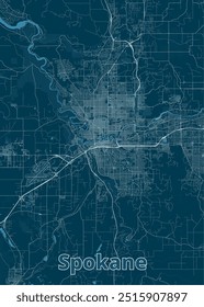 Spokane, Washington, USA artistic blueprint map poster