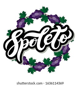 Spoleto. The name of the Italian city in the region of Umbria. Hand drawn lettering. Vector illustration. Best for souvenir products.