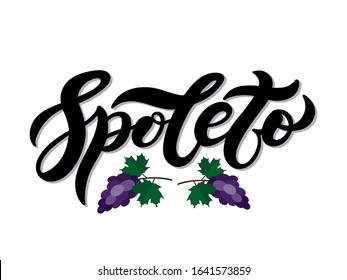 Spoleto. The name of the Italian city in the region of Umbria. Hand drawn lettering. Vector illustration. Best for souvenir products.