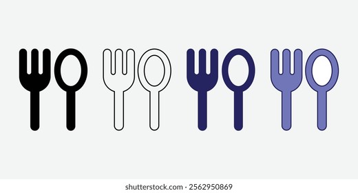 Spon And Fork Icon Vector. Silhouette Kitchen utensils. Set of Cutlery collection.