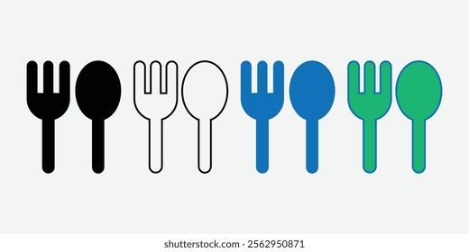 Spon And Fork Icon Vector. Silhouette Kitchen utensils. Set of Cutlery collection.