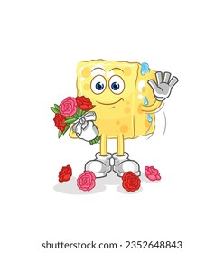 der Schwamm mit Bouquet-Maskottchen. Cartoon-Vektorgrafik