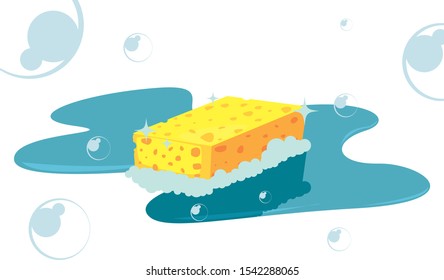 sponge bubbles cleaning products and supplies vector illustration