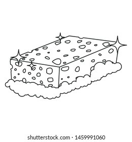 sponge bubbles cleaning supply on white background