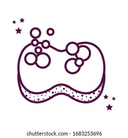 sponge with bubbles line style icon design, Cleaning service wash home hygiene equipment domestic interior housework and housekeeping theme Vector illustration