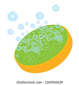 Sponge with bubbles on white background