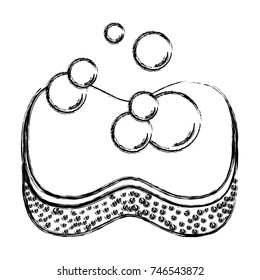 sponge with bubbles of soap in monochrome blurred silhouette vector illustration