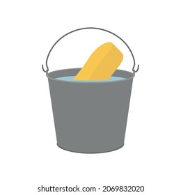 Sponge in a bucket of water on a white background