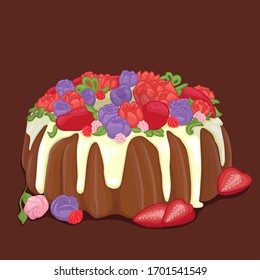 sponge cake with berries and chocolate