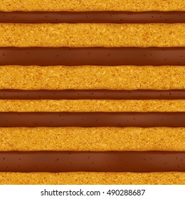 Sponge cake with chocolate cream filling background. Colorful seamless texture. Vector illustration. Good for bakery menu design - poster banner flyer packaging.