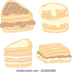 Sponge Cake With Filling and Icing Illustration Icon Collection in Vector