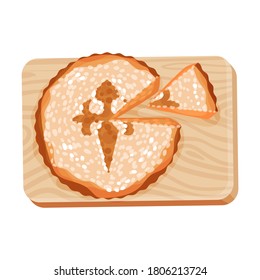 Sponge Cake Garnished with Powdered Sugar as Spanish Cuisine Dessert Served on Wooden Board Vector Illustration.