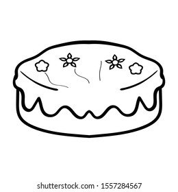 Sponge cake with icing. Coloring page adult and kids. Cake from the Confectionery, Cafeteria. Sweet pastries for Birthday, Christmas, New Year, Baby Shower. - Vector. Vector illustration