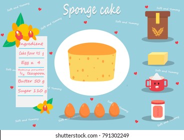sponge cake vector.ingredient egg ,cake flour,butter,sugar and baking powder