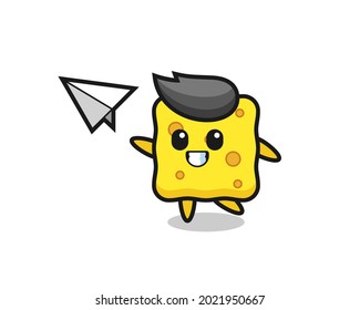 sponge cartoon character throwing paper airplane , cute style design for t shirt, sticker, logo element