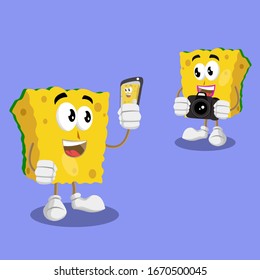 Sponge Cartoon, Taking A Picture With His Friend