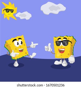 
sponge cartoon, sponge vectors are meeting each other during the day under the sun