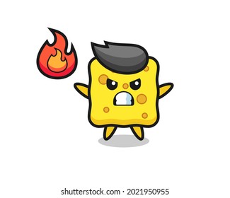sponge character cartoon with angry gesture , cute style design for t shirt, sticker, logo element