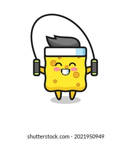 sponge character cartoon with skipping rope , cute style design for t shirt, sticker, logo element