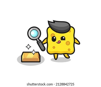 sponge character is checking the authenticity of the gold bullion , cute style design for t shirt, sticker, logo element