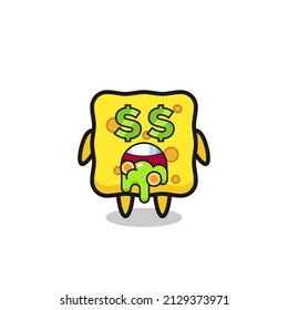 sponge character with an expression of crazy about money , cute style design for t shirt, sticker, logo element