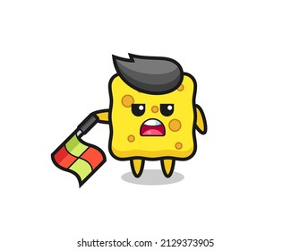 sponge character as line judge hold the flag down at a 45 degree angle , cute style design for t shirt, sticker, logo element