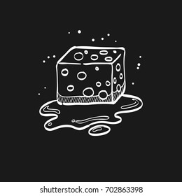 Sponge cleaning icon in doodle sketch lines. Housekeeping service wet bathroom
