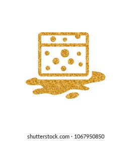 Sponge cleaning icon in gold glitter texture. Sparkle luxury style vector illustration.