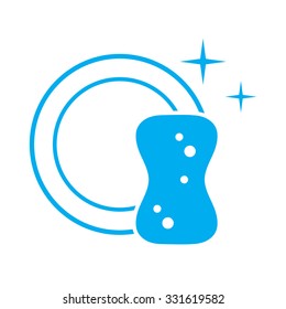 sponge cleaning a plate, vector icon