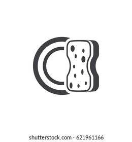 sponge cleaning a plate, vector icon on the white background