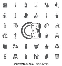 sponge cleaning a plate, vector icon on the white background. Set of cleaning icons