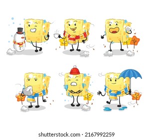 the sponge in cold weather character mascot vector