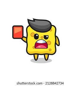 sponge cute mascot as referee giving a red card , cute style design for t shirt, sticker, logo element