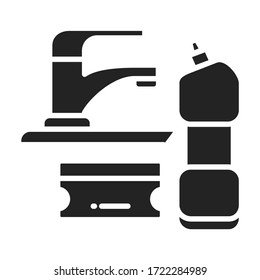 Icono de glifo negro esponjoso y detergente. Cocina y limpieza del baño. Pictograma para página web, aplicación móvil, promoción.