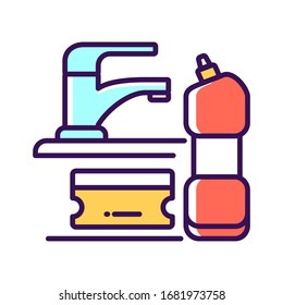 Sponge and detergent line color icon. Kitchen and bathroom cleaning. Outline pictogram for web page, mobile app, promo.