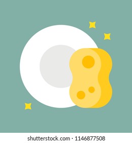 Sponge and dish, housework and cleaning service related flat icon set
