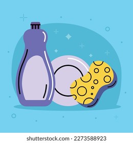 sponge with dishwasher soap bottle icons