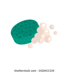 Sponge with foam detergent color vector icon. Flat design